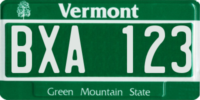 VT license plate BXA123