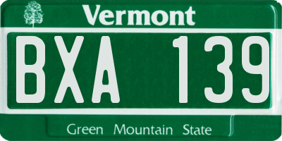 VT license plate BXA139