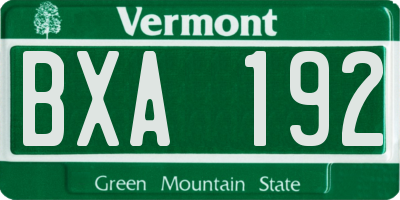 VT license plate BXA192