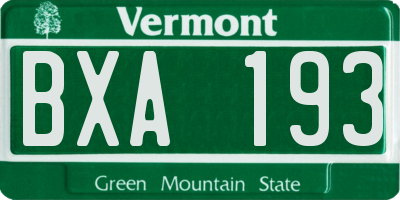 VT license plate BXA193