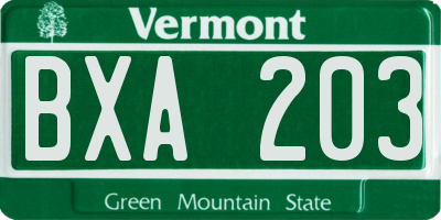 VT license plate BXA203