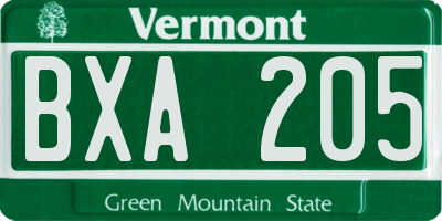 VT license plate BXA205