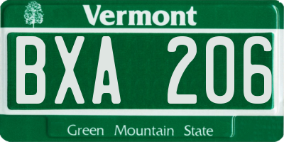 VT license plate BXA206