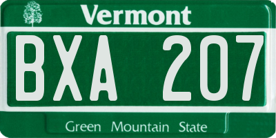 VT license plate BXA207
