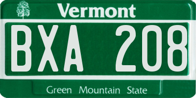 VT license plate BXA208
