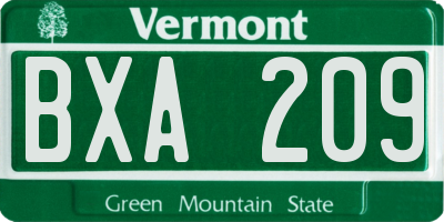 VT license plate BXA209