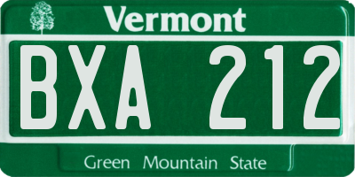 VT license plate BXA212