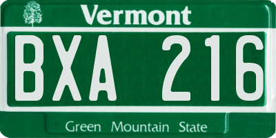 VT license plate BXA216