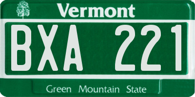 VT license plate BXA221