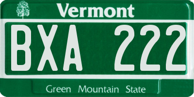 VT license plate BXA222