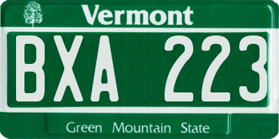 VT license plate BXA223