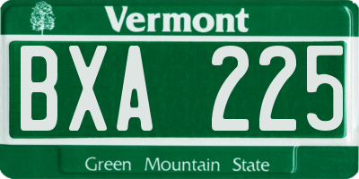 VT license plate BXA225