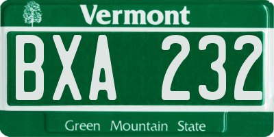VT license plate BXA232
