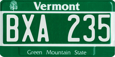 VT license plate BXA235
