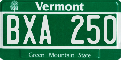 VT license plate BXA250