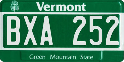 VT license plate BXA252