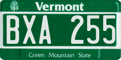 VT license plate BXA255