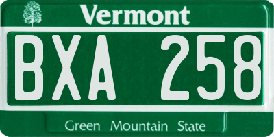 VT license plate BXA258