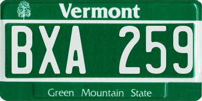 VT license plate BXA259