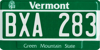 VT license plate BXA283