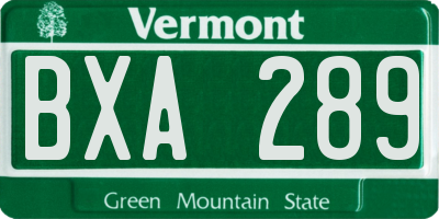 VT license plate BXA289