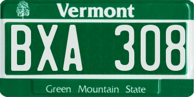 VT license plate BXA308