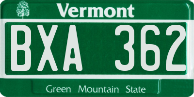 VT license plate BXA362