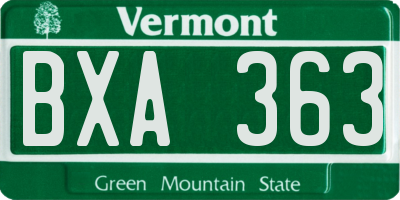 VT license plate BXA363