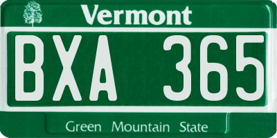 VT license plate BXA365