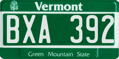 VT license plate BXA392