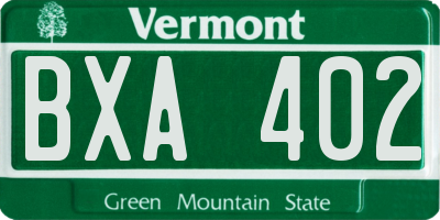 VT license plate BXA402