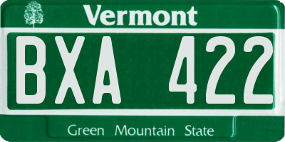 VT license plate BXA422