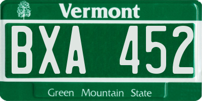 VT license plate BXA452