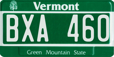 VT license plate BXA460