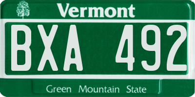 VT license plate BXA492