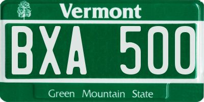 VT license plate BXA500