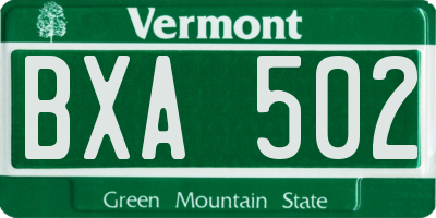 VT license plate BXA502