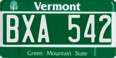 VT license plate BXA542
