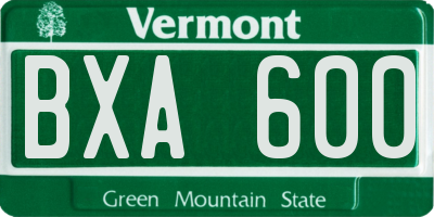 VT license plate BXA600
