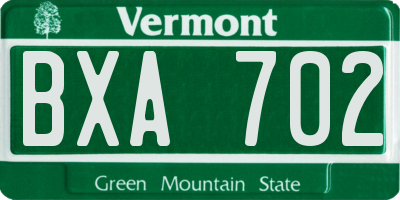 VT license plate BXA702
