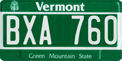VT license plate BXA760