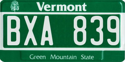 VT license plate BXA839