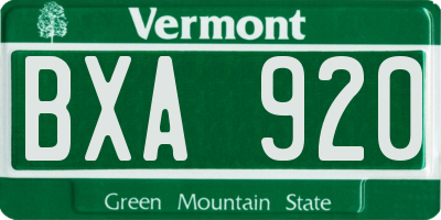 VT license plate BXA920