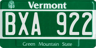 VT license plate BXA922