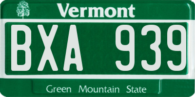 VT license plate BXA939