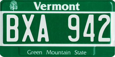 VT license plate BXA942