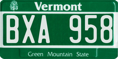 VT license plate BXA958
