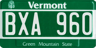 VT license plate BXA960