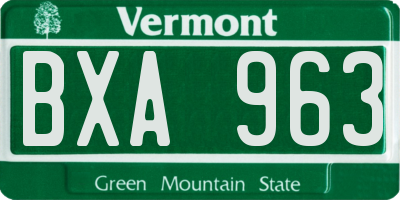 VT license plate BXA963