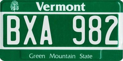 VT license plate BXA982